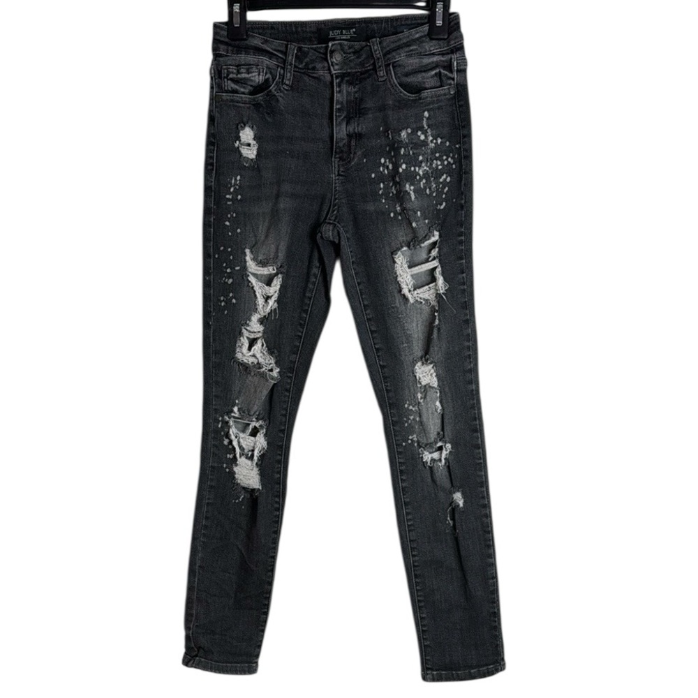 Judy Blue Women’s Boyfriend fit Jeans paint splash Ripped Destroyed black sz 25
